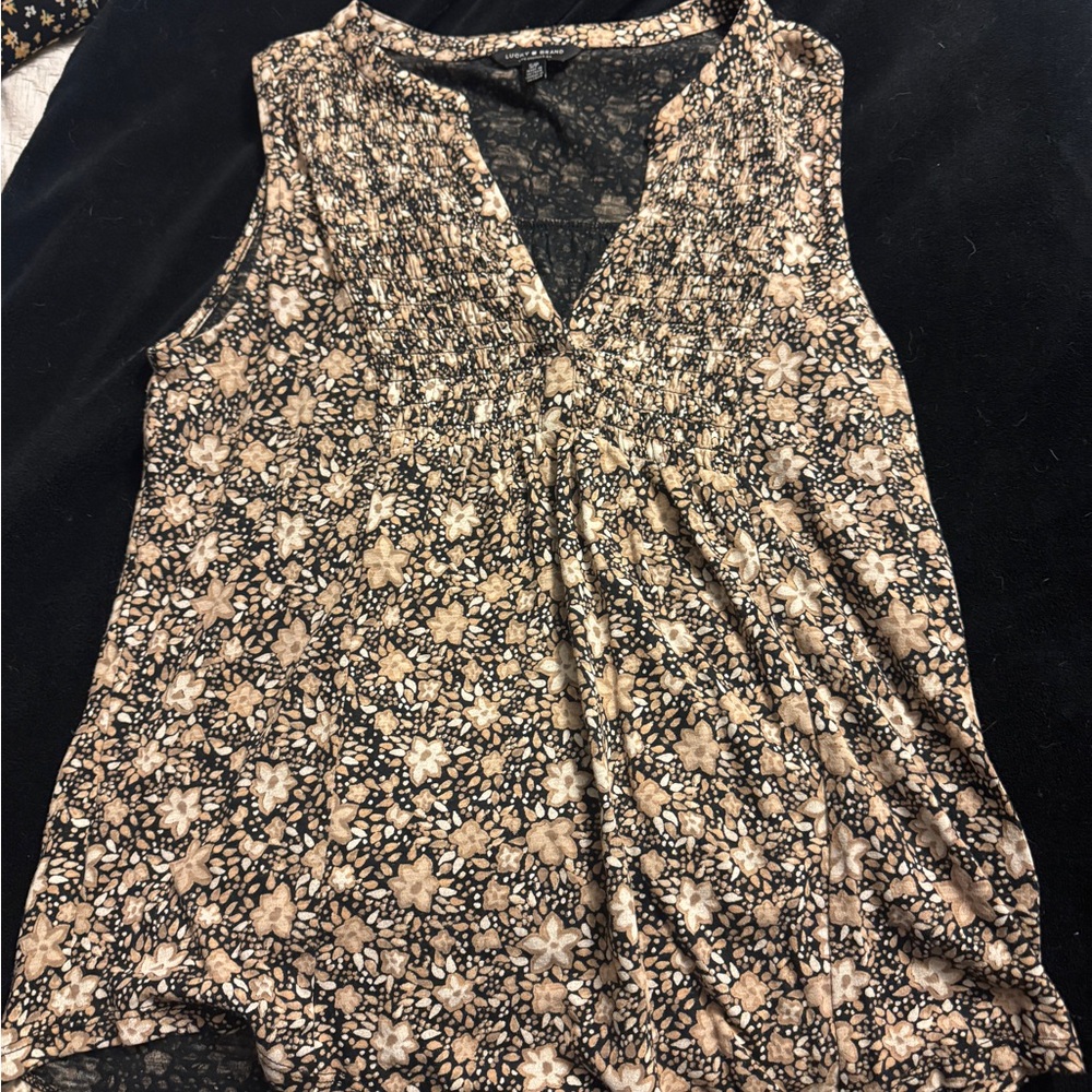 Lucky Brand Floral V-Neck Blouse - Cream and Black